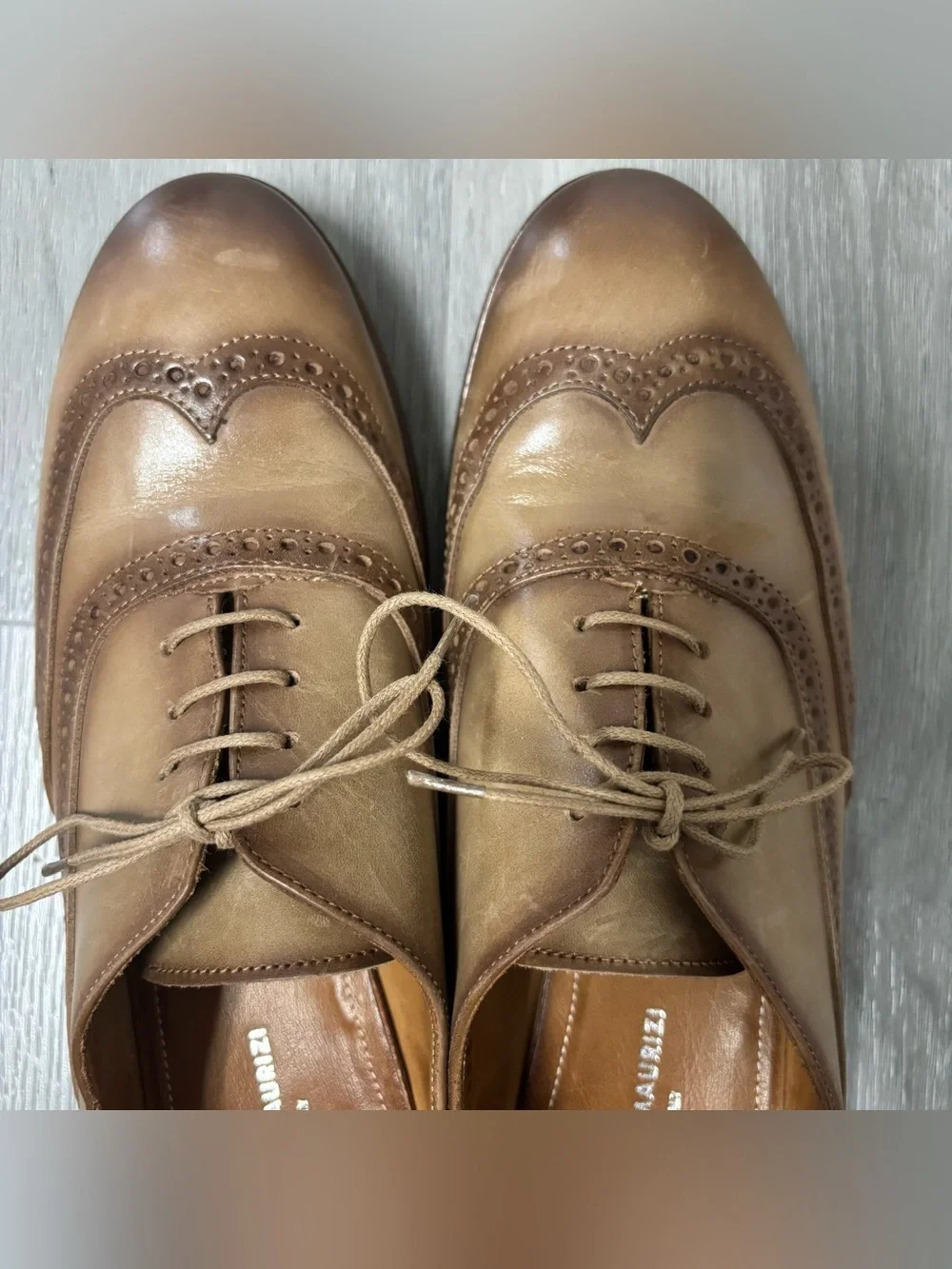 Antonio Maurizi Made in Italy Brown Leather Wingtip Oxfords Shoes Mens Size 9